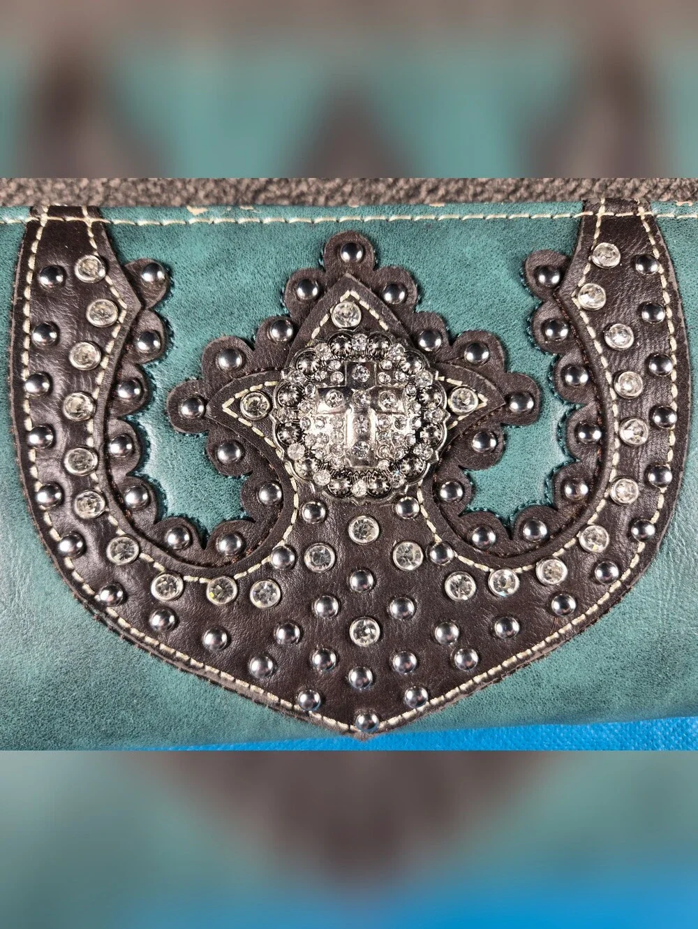 Trinity Teal Zip Wallet with Black Studded Western Accent